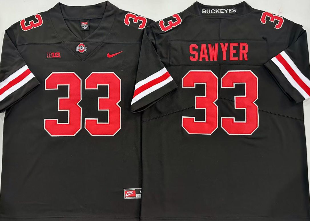 Men Ohio State Buckeyes #33 Sawyer Black Nike 2025 NCAA Jersey